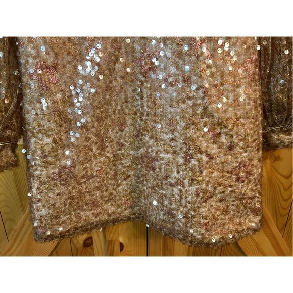 FREE PEOPLE Stars Align Mini Dress 4 Brown Golden Sequin Floral Embroidered nwt - Picture 6 of 14